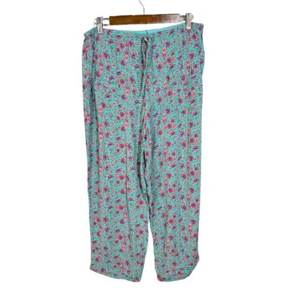 VTG 90s April Cornell Floral Pants S Blue 100% Rayon Cottagecore Straight Leg - Picture 1 of 7